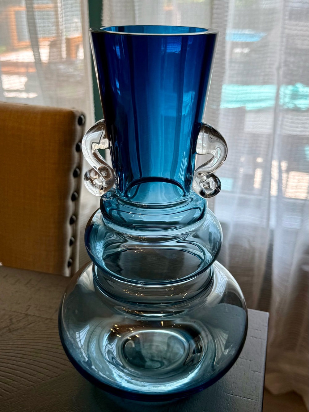 Vintage Mid-Century Style Blue Art Vase Stacke Bulbous Form w/Applied Handles